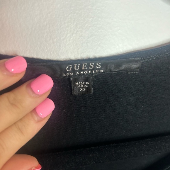 GUESS, size XSmall, gold hardware, side zip, stretchy black top, mid rouche - Picture 2 of 5